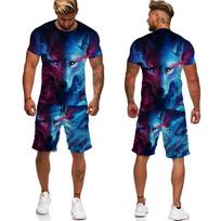 Klasikiniai vilko 3D spausdinimo marškinėliai / rinkiniai Vasariniai vyrų moteriški marškinėliai ir šortai Kostiumas Asmeniniai bėgikai Sportiniai kostiumai Hiphopo gatvės drabužiai S blue