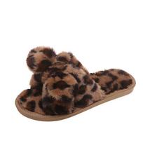 Moteriškos Šlepetės Žieminiai Batai Moterims Namai Šlepetės Dirbtinio Kailio Šlepetės Leopardo rašto lankelis Dekoratyviniai Batai Dydis 36 -41 10 ruda