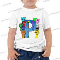 Sprunki Alphabet A-Z Print Kids T Shirt New Short Sleeve Crew Neck Fashion T-shirts Horror Game Cartoon Letter Boys Girls Tops 150 white