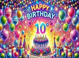 Colorful Balloon Cake and Gift Themed Banner Background Children's Birthday Party Home Decoration Photography Studio Backdrop Vinyl 100X75cm blue