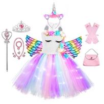 Mergaitei Blizganti Vienaragė TUT Suknelė Šviečianti Vaikams Vienaragio Suknelės Mergaitėms Helovino Šventės Princesės Suknelė Vaikų Drabužiai vestidos 7-8T (125-140cm) white