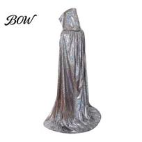 Versatile Color Cloak Shiny Hooded Cape, Iridescent Full Length Cloak, Sparkly Unisex Mysterious Cape for Halloween Masquerade Party Mardi Gras 130cm sidabras