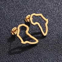 Gold Stainless Steel African Map Stud Earrings - European and American Fashion. auksas