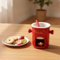 Chocolate Fondue Mug Compact with Fork Easy to Clean raudona