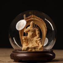 Cypress Wood Sakyamuni Buddha, Guanyin Bodhisattva, Vairocana Buddha, Guan Yu, and The God of Wealth Decor mėlyna