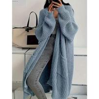 Mid-Length Lazy Style Casual Knit Cardigan Women Spring Autumn Winter Loose Versatile Long Sleeve Sweater Coat one size šviesiai mėlyna spalva