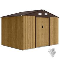 Outdoor Garden Shed 4.9 m² 277x195x192 cm with Sliding Door Ventilation and Brown Foundation Kit 277 x 195 x 192 cm