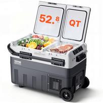 VEVOR Nešiojamas automobilinis šaldytuvas, 12 voltų automobilinis šaldytuvas, 50 L / 52,8 QT dviejų zonų nešiojamas šaldiklis 70.8 x 44 x 55.1 cm