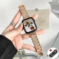Deimantinis dėklas + dirželis Apple Watch Series 8 7 41mm Ultra 49mm 45mm nerūdijančio plieno apyrankė, skirta iwatch 9 se 6 5 4 3 40mm 44mm 38mm 42mm metalinis laikrodžio dirželis 45mm beige
