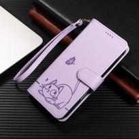 Magnetinis piniginės tipo odinis dėklas Huawei P8 P9 P10 P20 P30 P70 Mate 10 20 Pro Lite 2017 | Katės ir drugelio įspaudas Huawei P20 violetinė