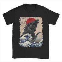Japonijos Godzilla Didžioji Banga Marškinėliai Unisex Grynos Medvilnės Šaunūs Marškinėliai Apvalia Kaklo Iškirpte Marškinėliai Trumpomis Rankovėmis Apranga Unikali S gray
