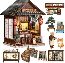 YATKJZM DIY Showa Retro Izakaya Book Nook Kit with LED Lights Wooden DIY Miniature Kit with Color Diagram and Instructions Suitable for Adult gray
