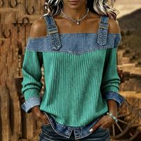 Women's Casual Denim Cami Top with Knit Accents for Summer Layering S žalia