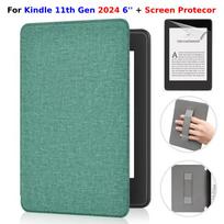 Dėklas Kindle 11-os kartos 6 colių su rankenos dirželiu + Ekrano apsauga PU odos dangtelis Automatinis budėjimas/Miego režimas 6 colių RS23CV Funda Kindle 11th Gen 2024 black