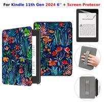 Dėklas Kindle 11-os kartos 6 colių su rankenos dirželiu + Ekrano apsauga PU odos dangtelis Automatinis budėjimas/Miego režimas 6 colių RS23CV Funda Kindle 11th Gen 2024