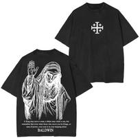 Karaliaus Balduino IV marškinėliai vyrams Dangaus Karalystė Jeruzalės Kryžius Grafinis marškinėlis Vintažinis skalautas medvilninis Oversize Streetwear Hip Hop Topas XL gray