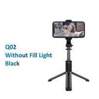 Q02S belaidis „Bluetooth“ „selfie Stick“ sulankstomas mini trikojis su užpildymo šviesos užrakto nuotolinio valdymo pulteliu, skirtas „Huawei IOS Android“ No Fill light juoda