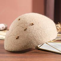 2023 Hand-embroidered 100% Wool Beret Hat Women Party Formal Fedora Hat Lady Autumn Winter Felt Hat adjust 55-58cm white