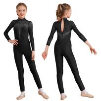 Girls Dance Unitard čiuožimo kombinezonas ilgomis rankovėmis Vientisas Bodysuit tamprus gimnastikos triko 7-8 Years juoda