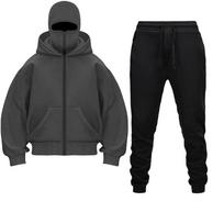 Dvigubo gobtuvo Hoodie kelnių komplektas Ruduo Žiema Balaklava su gobtuvu Trendi Hip Hop Vyrai Moterys Pora Veido kaukė Užtrauktuko Hoodie 2XL black