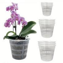 Skaidrus orchidėjų vazonas su kvėpuojančiu šaknų kontrolės dizainu, plastikinis hidroponinis krepšelis, šviesą praleidžiantis gėlių vazonas sodininkystei L balta
