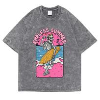 Vintage Washed T-shirts 100% Cotton Gym Muscle Rat Print Crew Neck Tshirts Casual Goth Hip Hop Streetwear Women Men Summer Tee XL gray