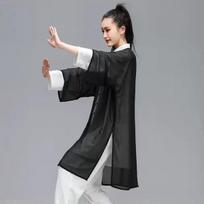 Tai Chi Drabužiai moteriškas marlės vientisas praktikos apsiaustas elegantiškas išorinis apsiaustas vyriškas kinų stiliaus grupės pasirodymų varžybų skara XL black