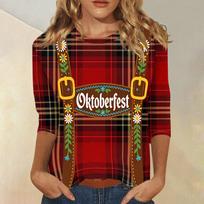 Women's Casual 3/4 Sleeve Oktoberfest Print T-Shirt Round Neck Lightweight Soft Fabric Comfortable Fit M cinoberis