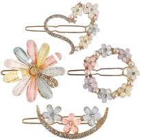 ANNA CREATIONS 4 Pcs Latest Korean Fashion Style Flower Lock Pin Hair Clip Hair Pin Hair Accessories for Women & Girls beige