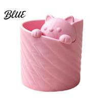 Cat Shaped Pencil Holder 3D Printed Pen Holder Shape Large Capacity Hollow Barrel Desk Organizer for Multi-functional Gel Pens Pencils Makeup rožinė