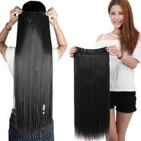 Pema Hair Extensions And Wigs Long Hair Smooth and Silky Straight Synthetic Hair Extensions for Women, Black gray