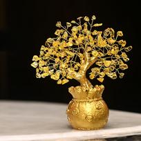 Citrine Tree Of Life Bonsai, Feng Shui, Gold Crystal Ornaments - 7 X 3 Inch auksas