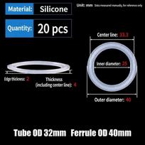 Silicone Tri Clamp Gasket Transparent TC Clamp Seal Durable Silicone Gasket 20Pcs K40mm-32mm