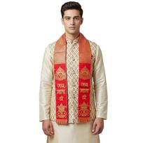 1.6 Meter Premium Embroidered Dupatta Patka for boys, girls with Jai Mata Di Printed Religious Scarf for Navrati, Maa Durga Pooja beige
