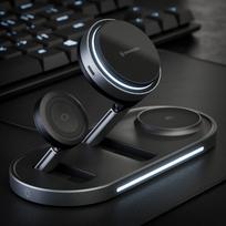 Qi2.2 3in1 Fast Wireless Charger Stand M Dual Fold Cooler Turbo MagSafe Travel Foldable Charging Station juoda