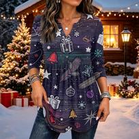Women's Casual Christmas Printed Long Sleeve Top for Holiday Party XXXL
