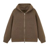 Unisex Oversized Zip-Up Knit Hoodie Sweater Winter Casual Wear Medium black