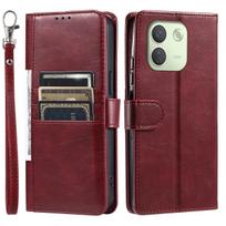 Dėklas Xiaomi Redmi Note 17 Pro Max 5G Retro PU odos atverčiamas piniginė telefono dėklas su daug kortelių lizdų Redmi Note 17 Pro Max 5G raudona