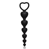 SuperLove Beaded Butt Plug with Easy Pull Ring Silicone Black