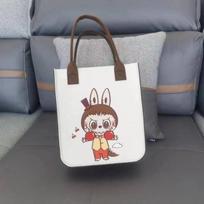 New Labubu Felt Cartoon Printed Bag Handbag Felt Bag Accompanying Handbag Gift Student Work Shoulder Bag KTB gray