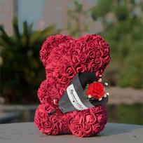 Rožių Meškiukas Bučiavimo Puokštė Amžina Gėlė Valentino Dienos Gimtadienio Dovana, Rožių Meškiukas su Gėlėmis, Dovana 25cm floral bear + gift box bordinė
