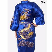 Didelio dydžio kiniški vyriški siuvinėti drakono chalatai tradiciniai vyriški miegui skirti naktiniai marškiniai kimono XL mėlyna