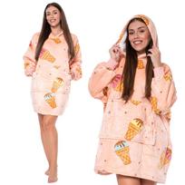 Blanket sweatshirt blanket-sweatshirt 2-in-1 oversized with a hood thick sherpa pink with ice cream beige