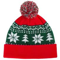 Christmas Knit Hat For Men Women Jacquard Pom Pom Winter Warm Hat OneSize raudona