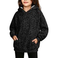 Girls' Leopard Print Hoodie Round Neck Casual Pullover for Everyday Wear 160 juoda