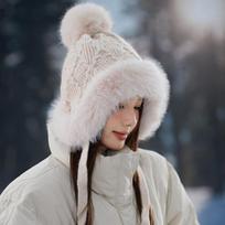 Women S Winter Warm Knitted Woolen Hat With Ear Flaps One Size smėlis