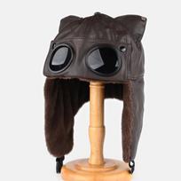 Cat-ear leather pilot hat, winter warm ear-covering hat, outdoor cycling hat One size fits all tamsiai ruda spalva