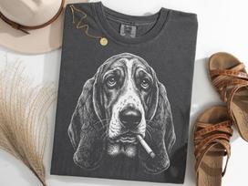 Basset Hound Smoking Meme Shirt, Brainrot Basset Gen Z Tee, Dog Lover Gift 150 gray