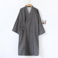 Japoniško stiliaus medvilninis marlės chalatas vyriškas didelio dydžio kimono naktinis pavasario ir vasaros plonos pižamos suvarstomas Yukata Sweat M gray