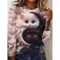 Camiseta informal de manga larga con estampado de animales para mujer, ropa de calle con cuello redondo, ropa de gran tamaño para exteriores, otoño 6XL